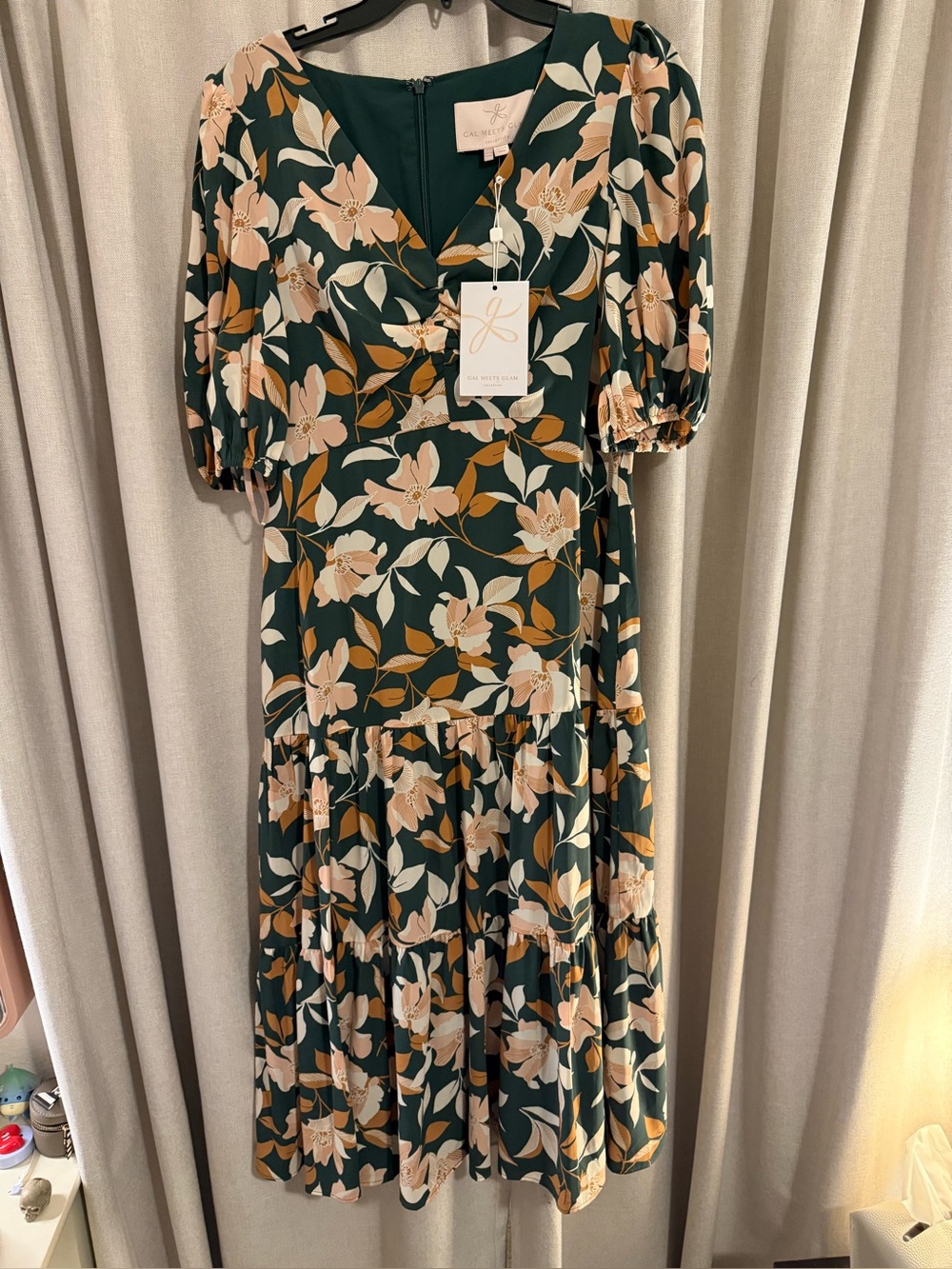 Gal Meets Glam Tegan Floral Tiered Midi Dress Green Size 10 NWT $188